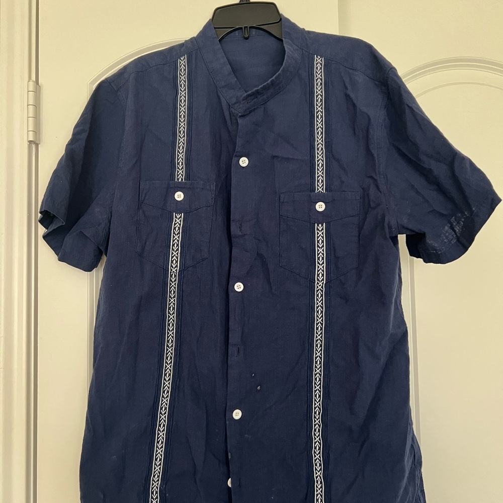 Men's Blue Embroidered Shirt